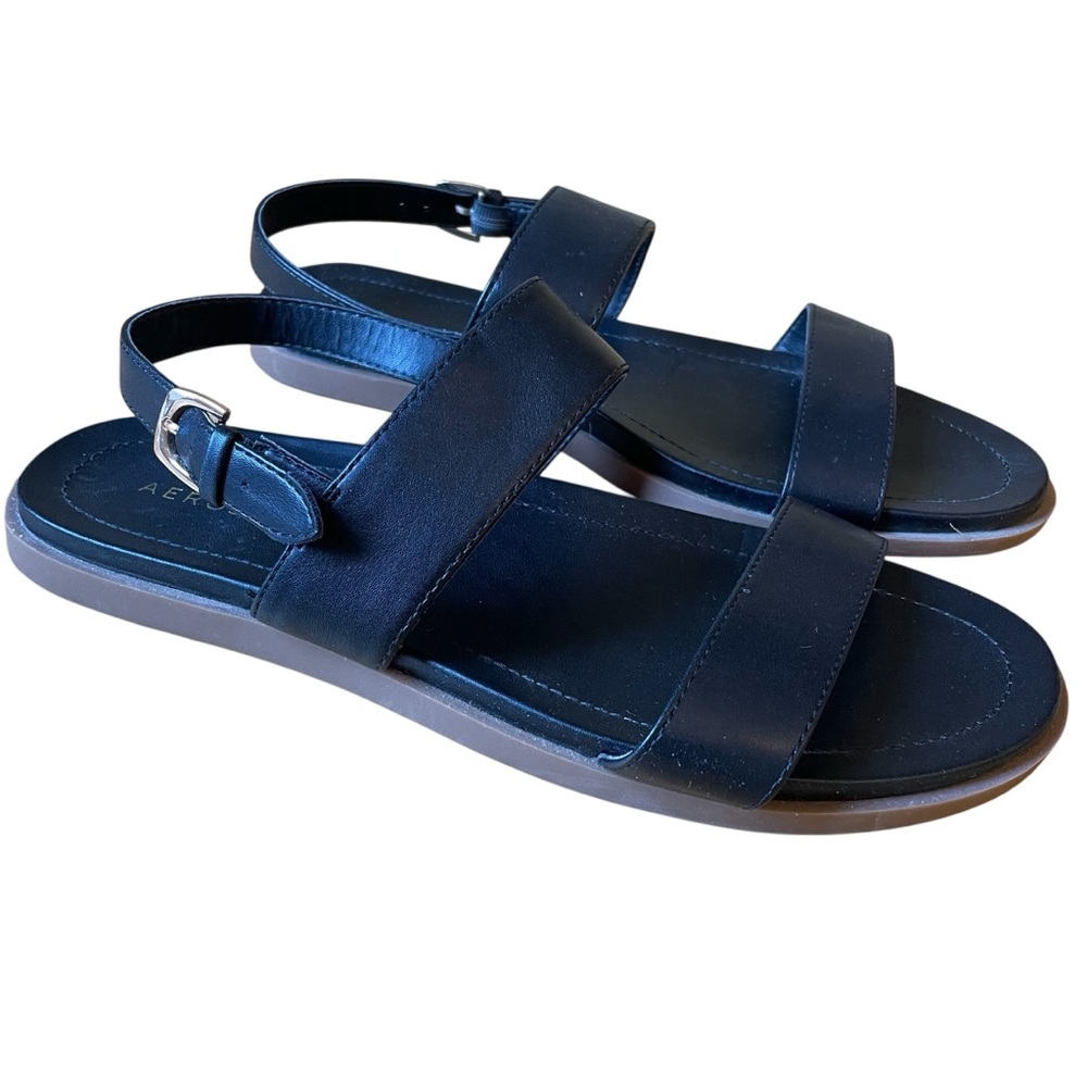 Aerosoles Cayson Black Gold Buckle Slingback Flat Comfort Sandal 7W